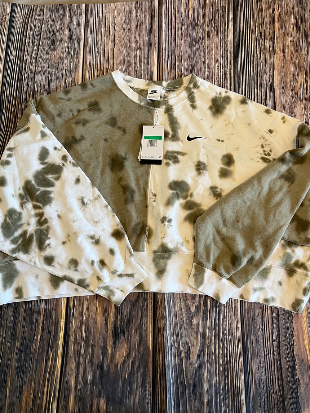 Nike Tie-Dye Cropped Crewneck - Olive Green & Cream